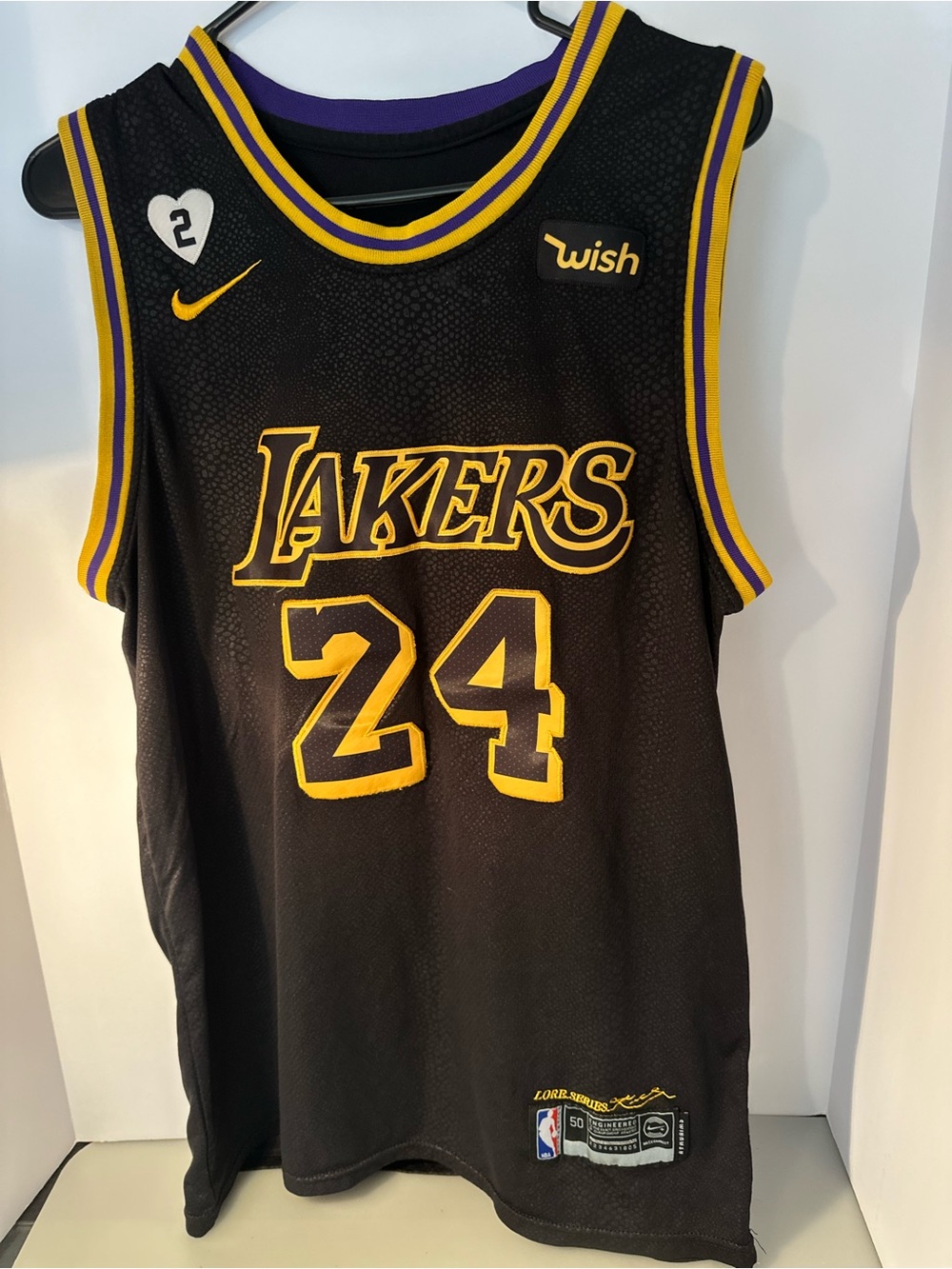 Nike Lakers #24 Black Jersey with Gold Embroidery and NBA Patch